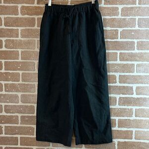 Oak + Fort Pants Black ramie cotton stretch waist pull on summer Lagenlook